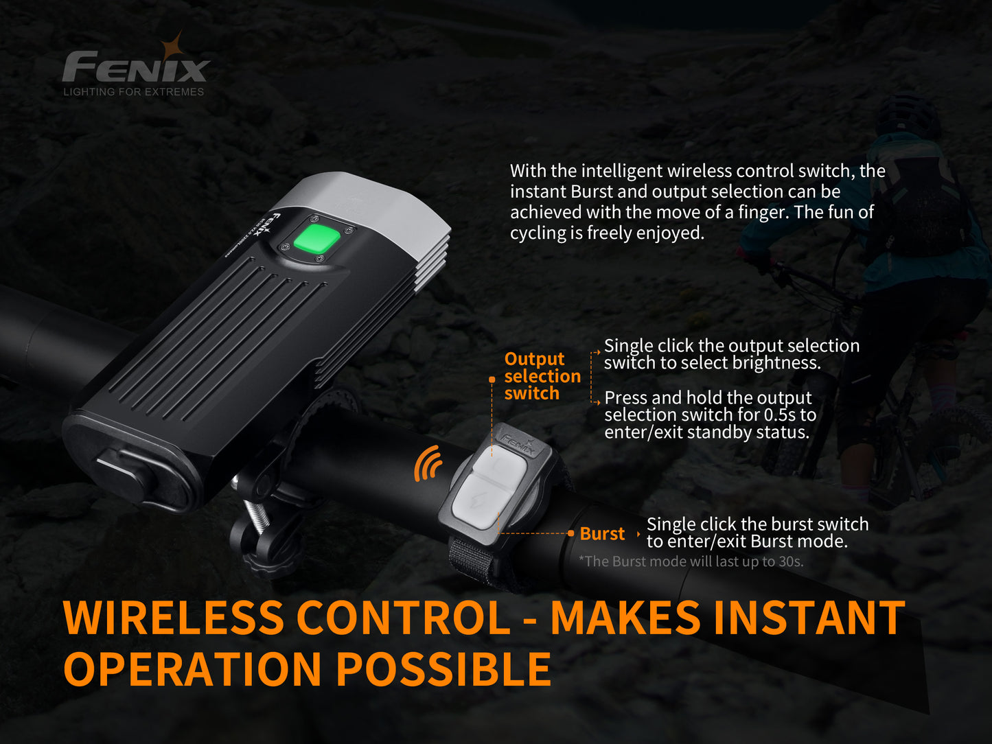 Fenix BC30 V2 Dual Beam Bike Front Light with Wireless Remote - 2,200 Lumens