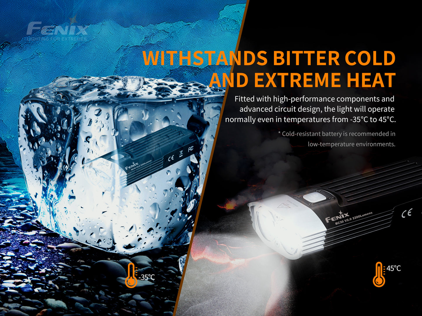 Fenix BC30 V2 Dual Beam Bike Front Light with Wireless Remote - 2,200 Lumens