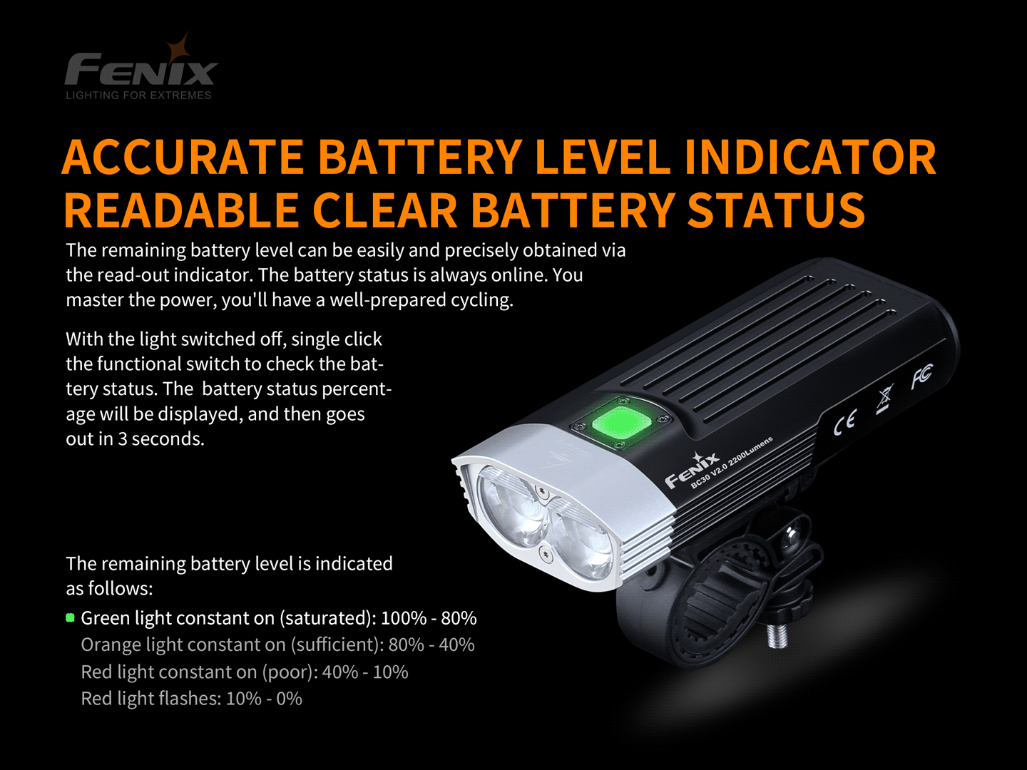 Fenix BC30 V2 Dual Beam Bike Front Light with Wireless Remote - 2,200 Lumens