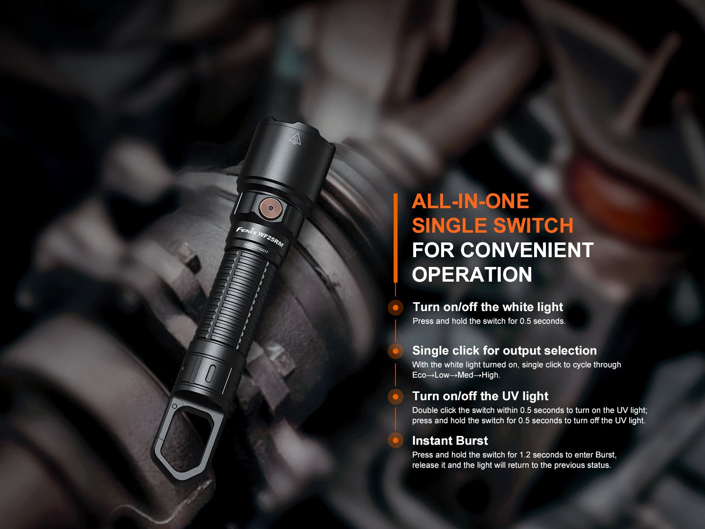 Fenix WF25RM Multi-Functional Flashlight with Secondary UV Light & Charging Cradle