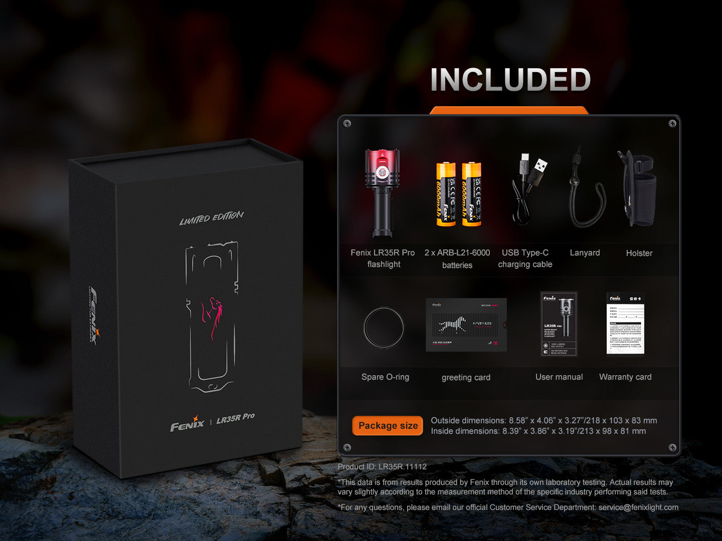 Limited Edition - Fenix LR35R Pro Rechargeable Palm-Size Search Light - High Power Flashlight With Red & UV Secondary Lights