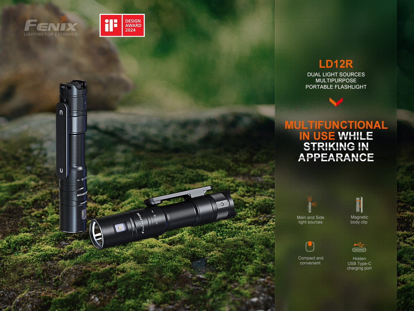 Fenix LD12R Dual Light Sources USB-C Rechargeable Compact Flashlight