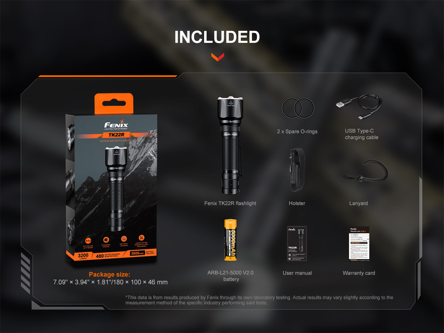 Fenix TK22R Tactical & Duty Flashlight 480 Meters Throw - 3,200 Lumens