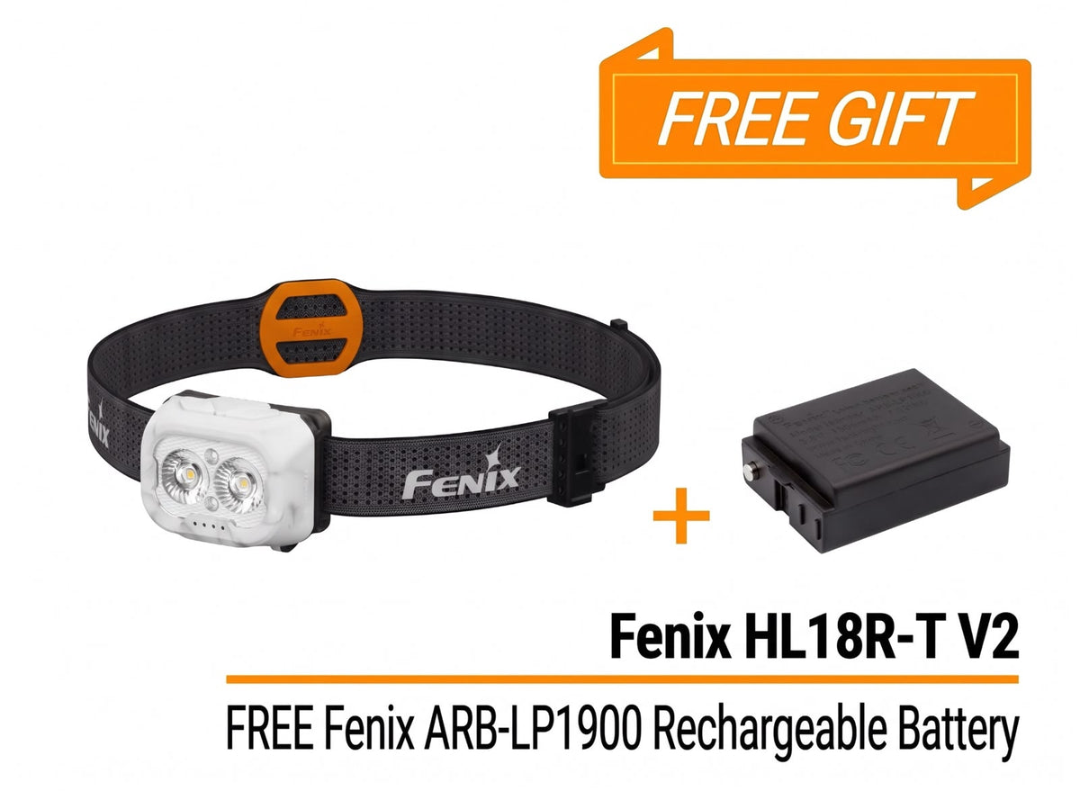Bundle Deal - Fenix HL18R-T V2 Headlamp with Red Light & Whistle + ARB-LP1900 Rechargeable Battery
