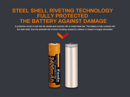 Fenix ARB-L18-3400U 18650 Rechargeable Battery With USB Port for Flashlight, Headlamp & Others