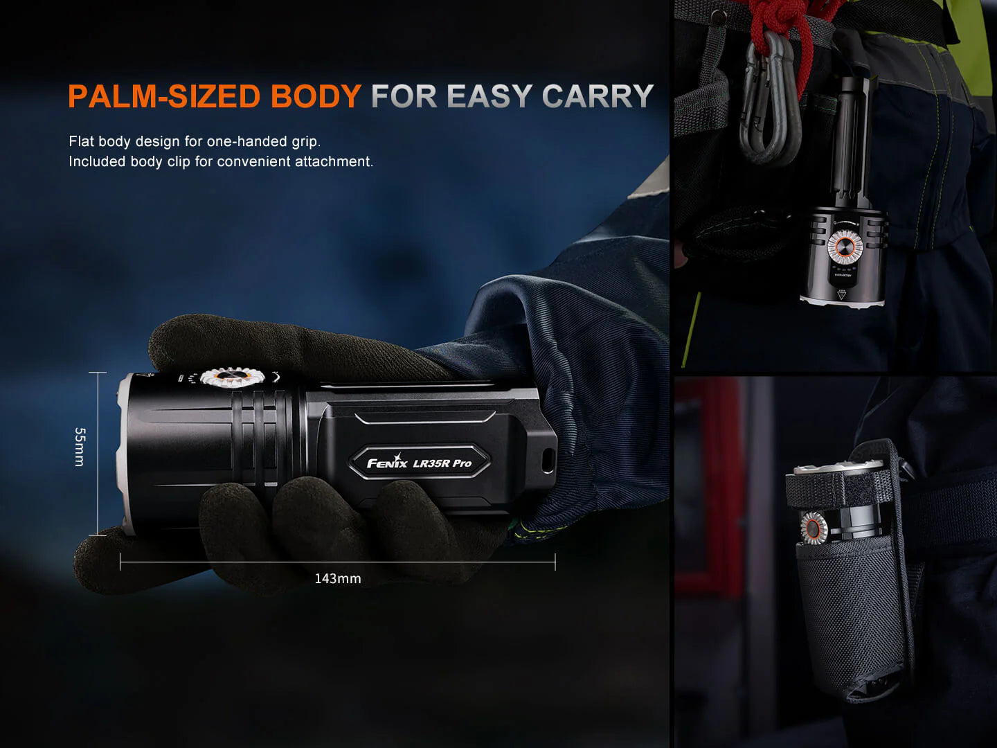 Fenix LR35R Pro Rechargeable Palm-Size Search Light - High Power Flashlight With Red & UV Secondary Lights