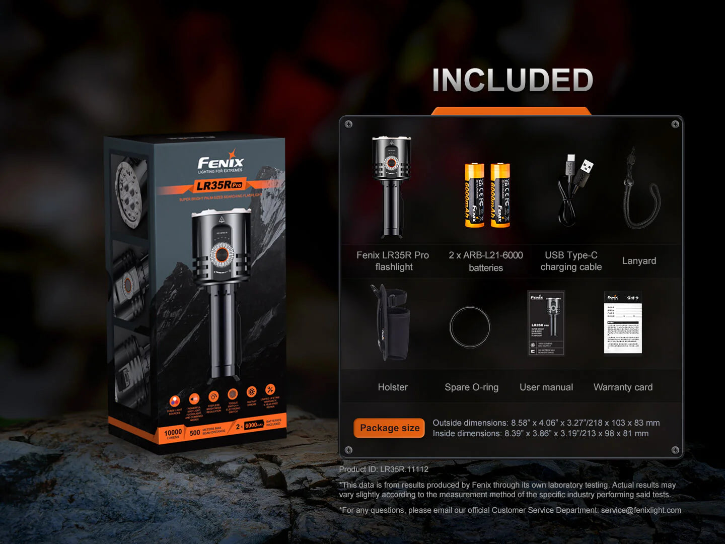 Fenix LR35R Pro Rechargeable Palm-Size Search Light - High Power Flashlight With Red & UV Secondary Lights