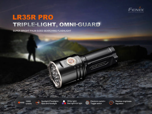 Fenix LR35R Pro Rechargeable Palm-Size Search Light - High Power Flashlight With Red & UV Secondary Lights