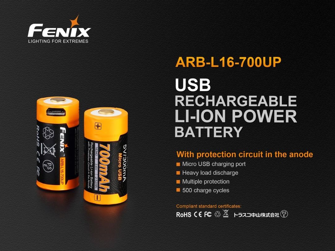 Fenix ARB-L16-700UP 16340 Li-ion Rechargeable Battery