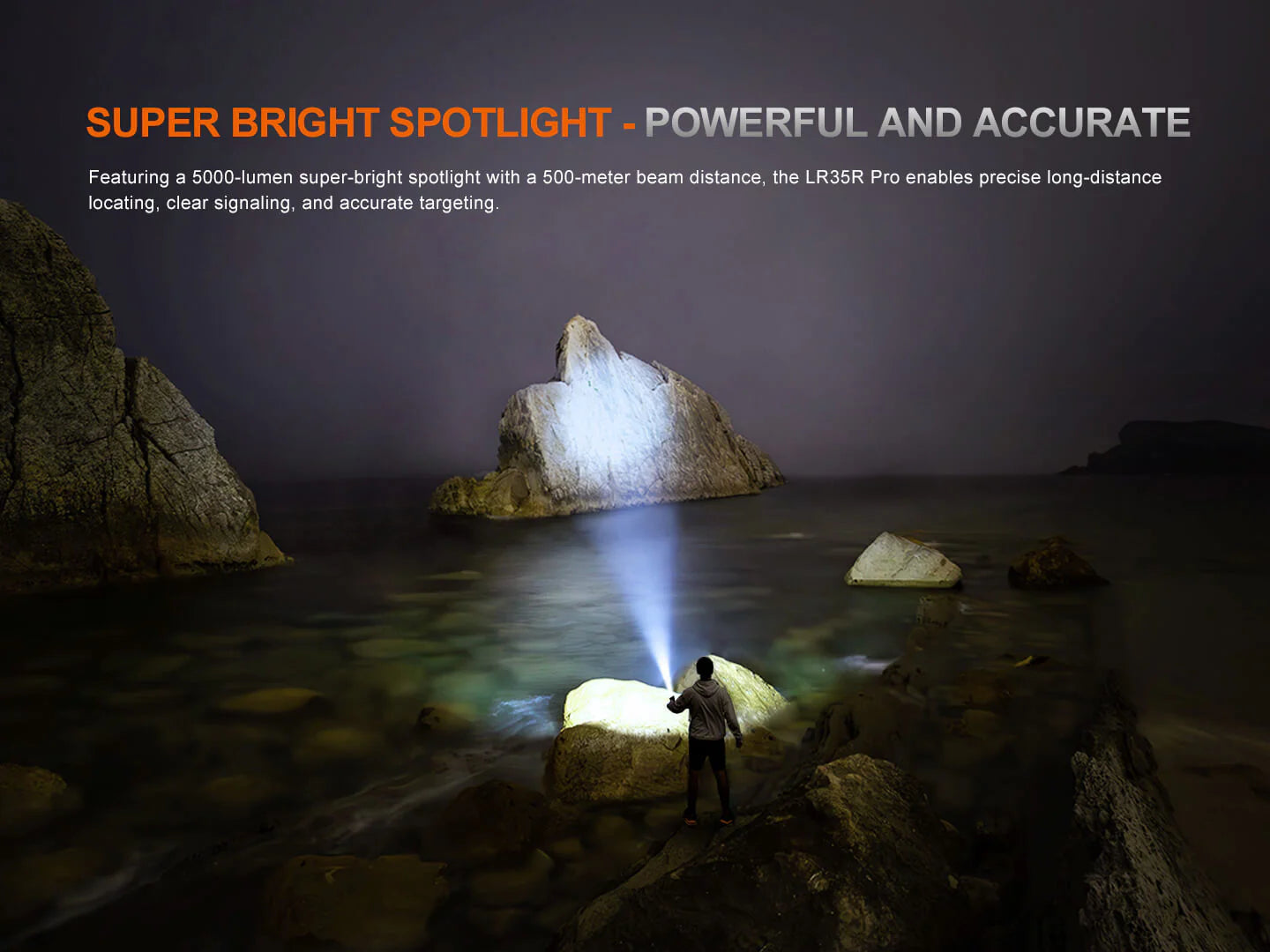 Fenix LR35R Pro Rechargeable Palm-Size Search Light - High Power Flashlight With Red & UV Secondary Lights