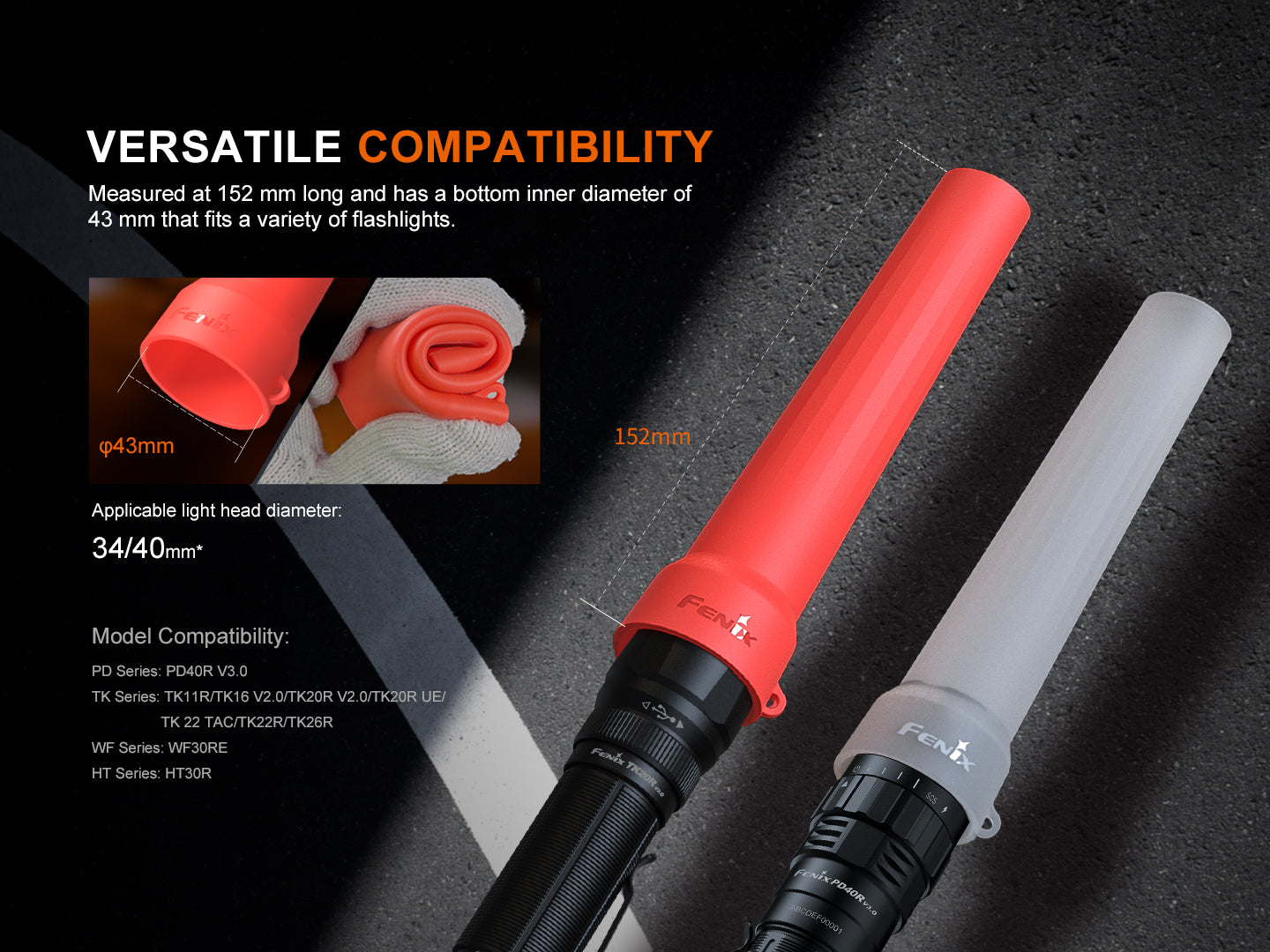 Fenix AOT-04 Soft Silicone Traffic Wand in Red / White For Flashlight