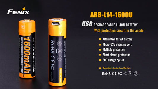 Fenix ARB-L14-1600U 1.5v 14500/AA Rechargeable Battery With Micro-USB Port