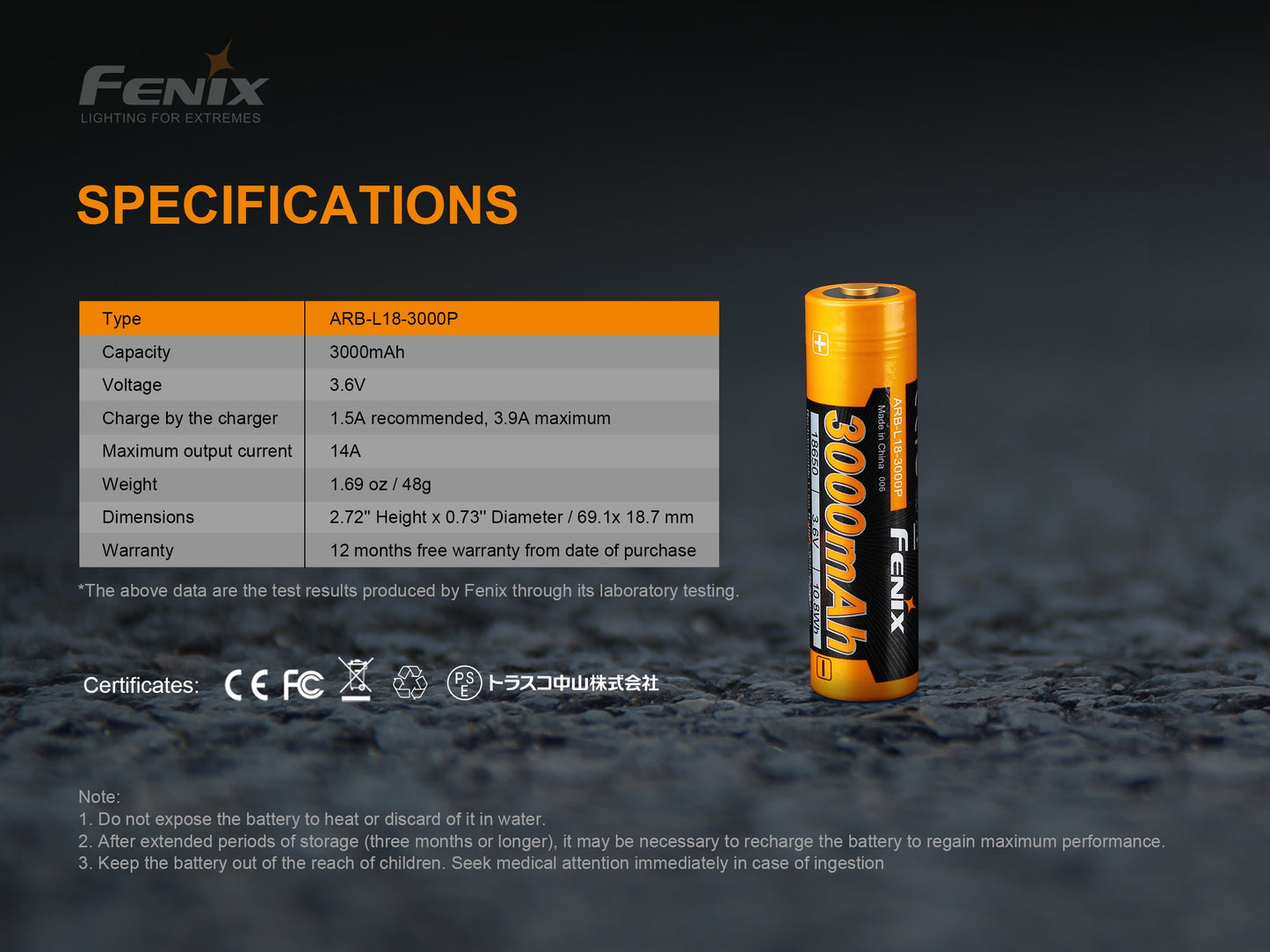 Fenix ARB-L18-3000P 18650 Li-ion Rechargeable Battery