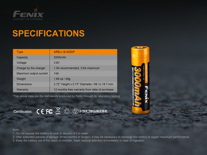 Fenix ARB-L18-3000P 18650 Li-ion Rechargeable Battery