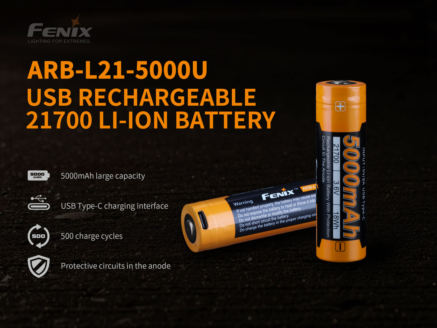 Fenix ARB-L21-5000U 21700 Li-ion Rechargeable Battery