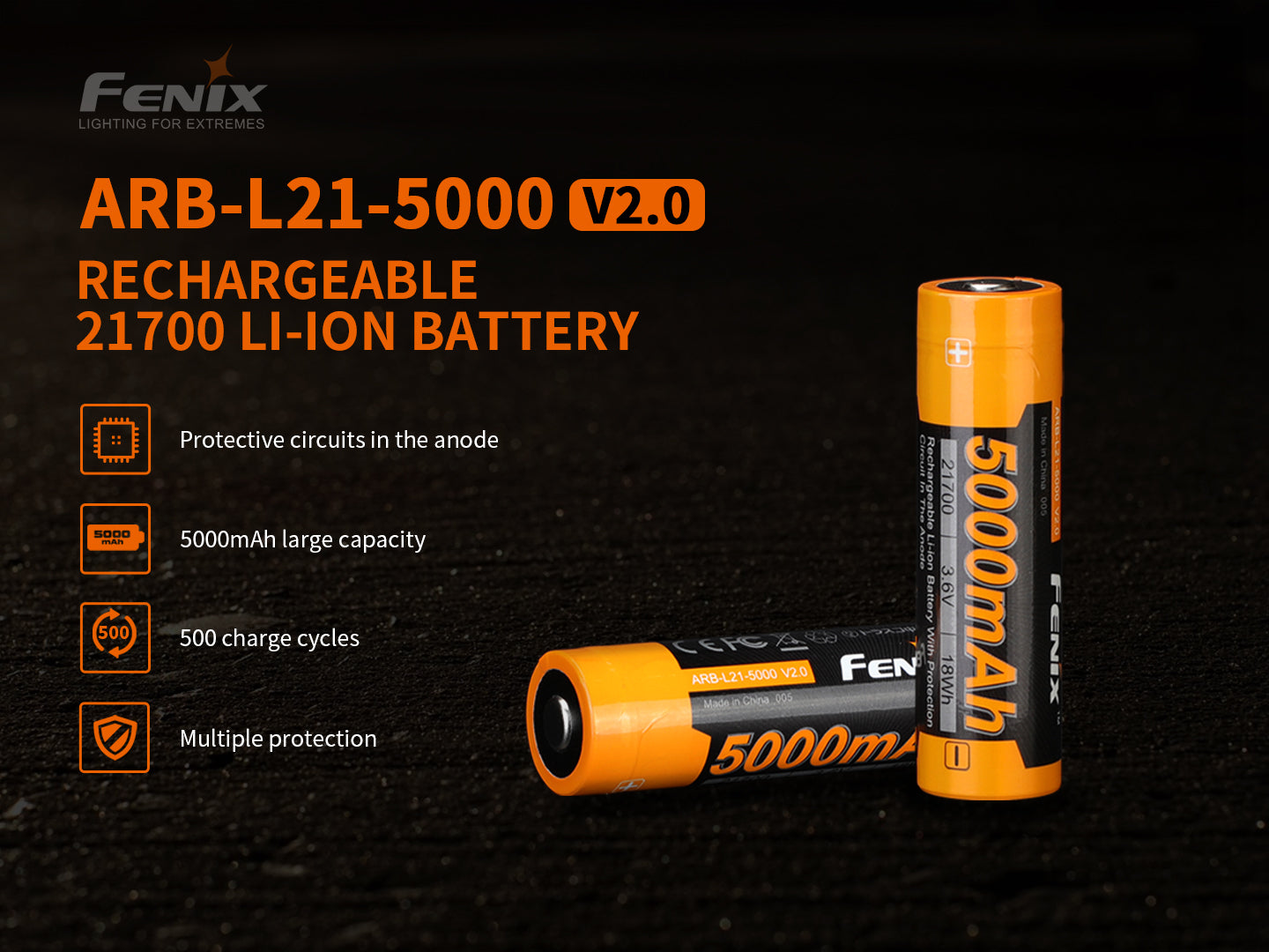 Fenix ARB-L21-5000 V2 21700 Protected Li-ion Rechargeable Battery