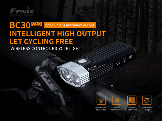 Fenix BC30 V2 Dual Beam Bike Front Light with Wireless Remote - 2,200 Lumens