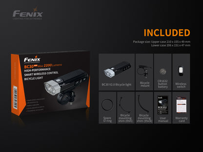 Fenix BC30 V2 Dual Beam Bike Front Light with Wireless Remote - 2,200 Lumens