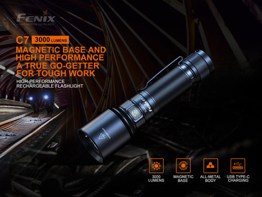 Fenix C7 High Performance Rechargeable Flashlight - 3,000 Lumens