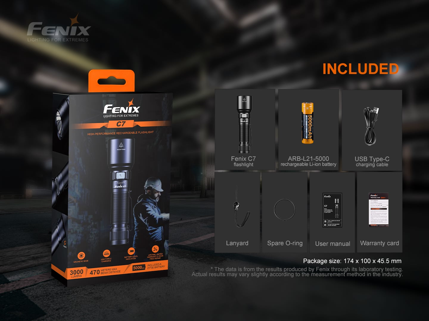 Fenix C7 High Performance Rechargeable Flashlight - 3,000 Lumens