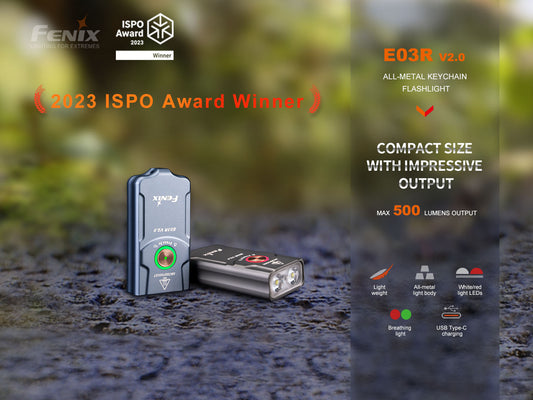 Fenix E03R V2 Dual Light Sources Keychain Flashlight [500 Lumens, USB-C Rechargeable]