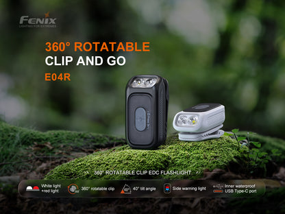 Fenix E04R 360° Rotatable Clip-On EDC Flashlight With Blinker Feature