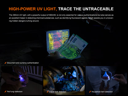 Fenix E06R  Keychain Light With White, UV And Red Laser Lights