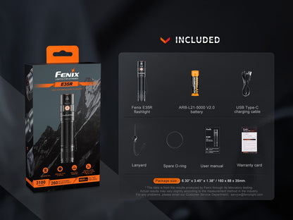 Fenix E35R Hight-Performance USB-C Rechargeable Flashlight - 3,100 Lumens