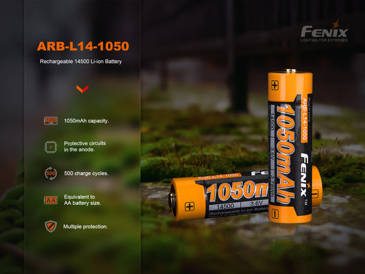 Fenix ARB-L14-1050 14500 Li-ion Rechargeable Battery For Flashlight & Headlamp