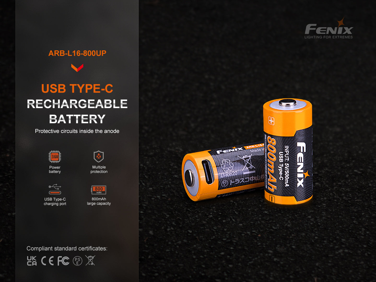 Fenix ARB-L16-800UP 16340 Rechargeable Battery For Flashlight, Headlamps & Etc