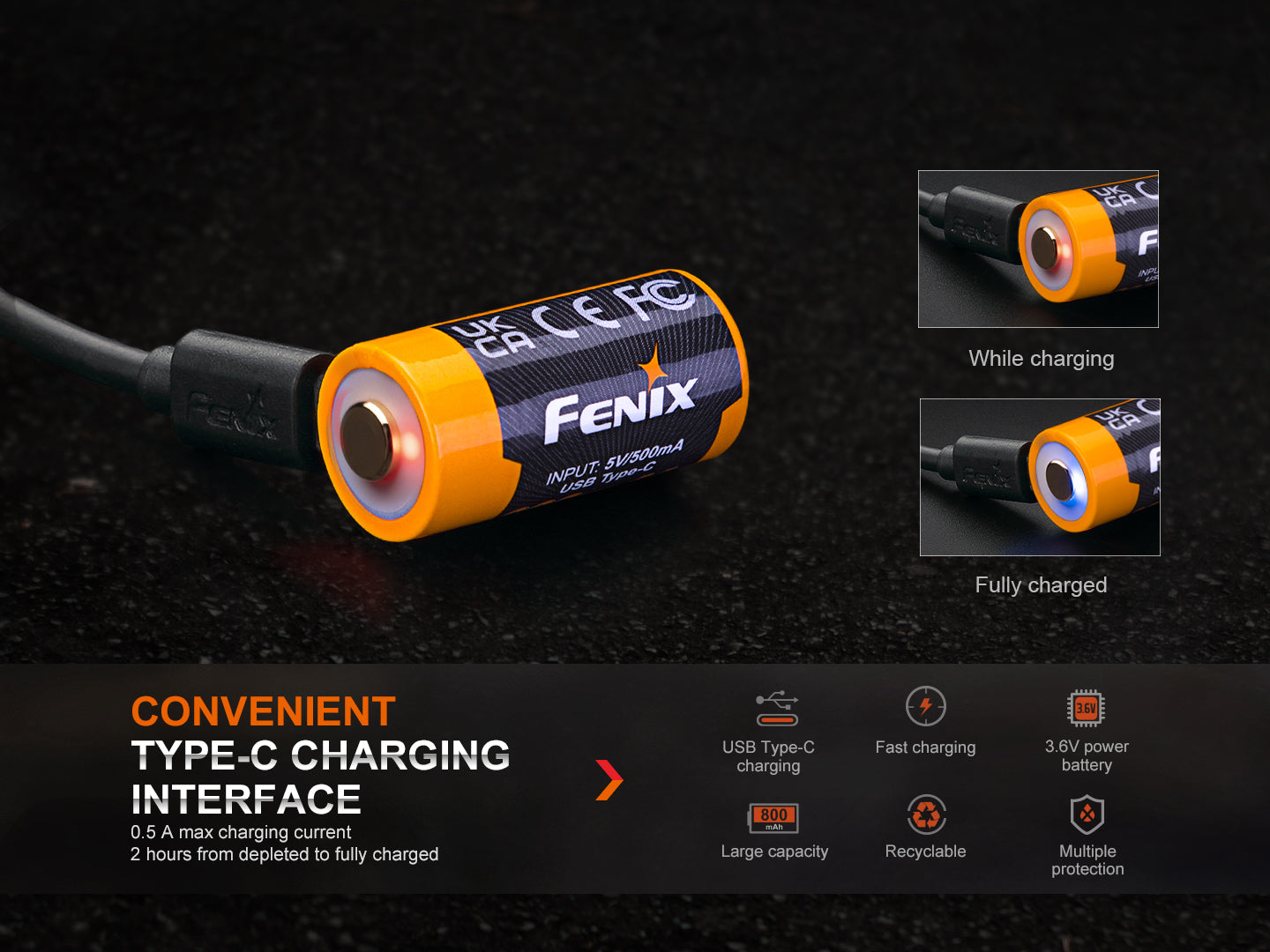 Fenix ARB-L16-800UP 16340 Rechargeable Battery For Flashlight, Headlamps & Etc