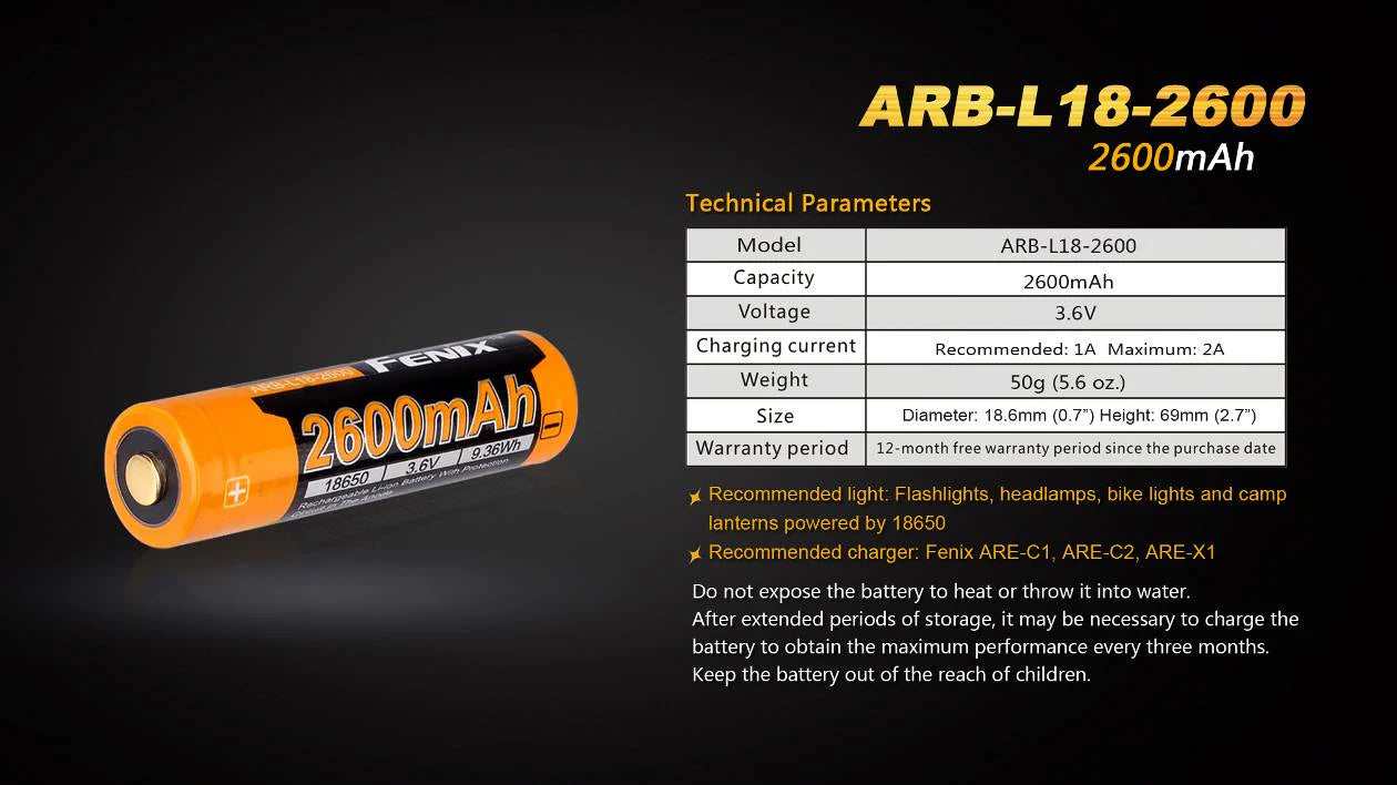 Fenix ARB-L18-2600 18650 Li-ion Rechargeable Battery
