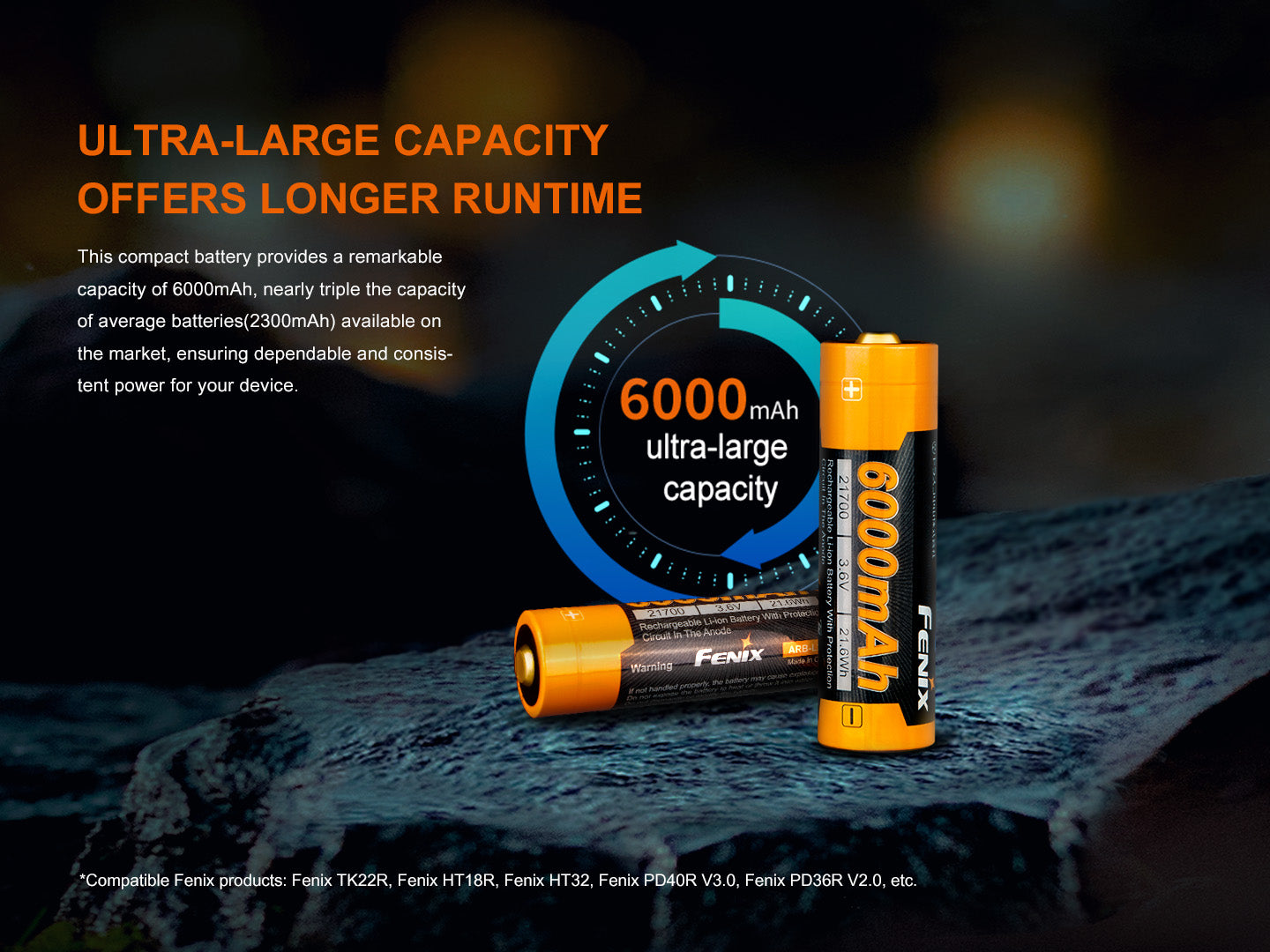Fenix ARB-L21-6000 21700 Battery For Flashlights, Headlamps, Lanterns & Bike Lights