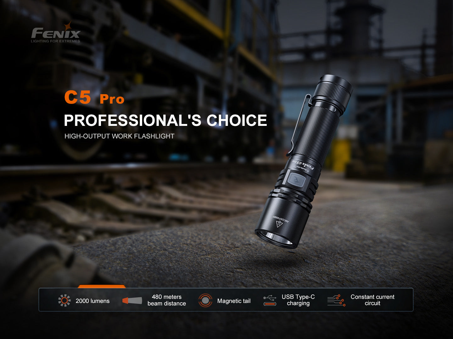 Fenix C5 Pro Heavy Duty Compact Long Throw Rechargeable Flashlight