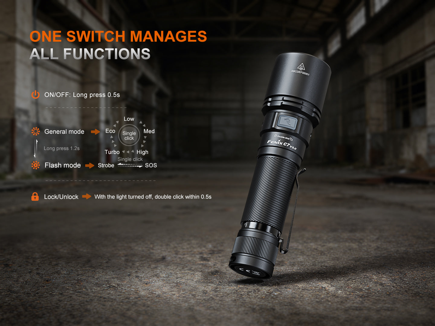 Fenix C7 V2 Compact High Power Long Throw Flashlight