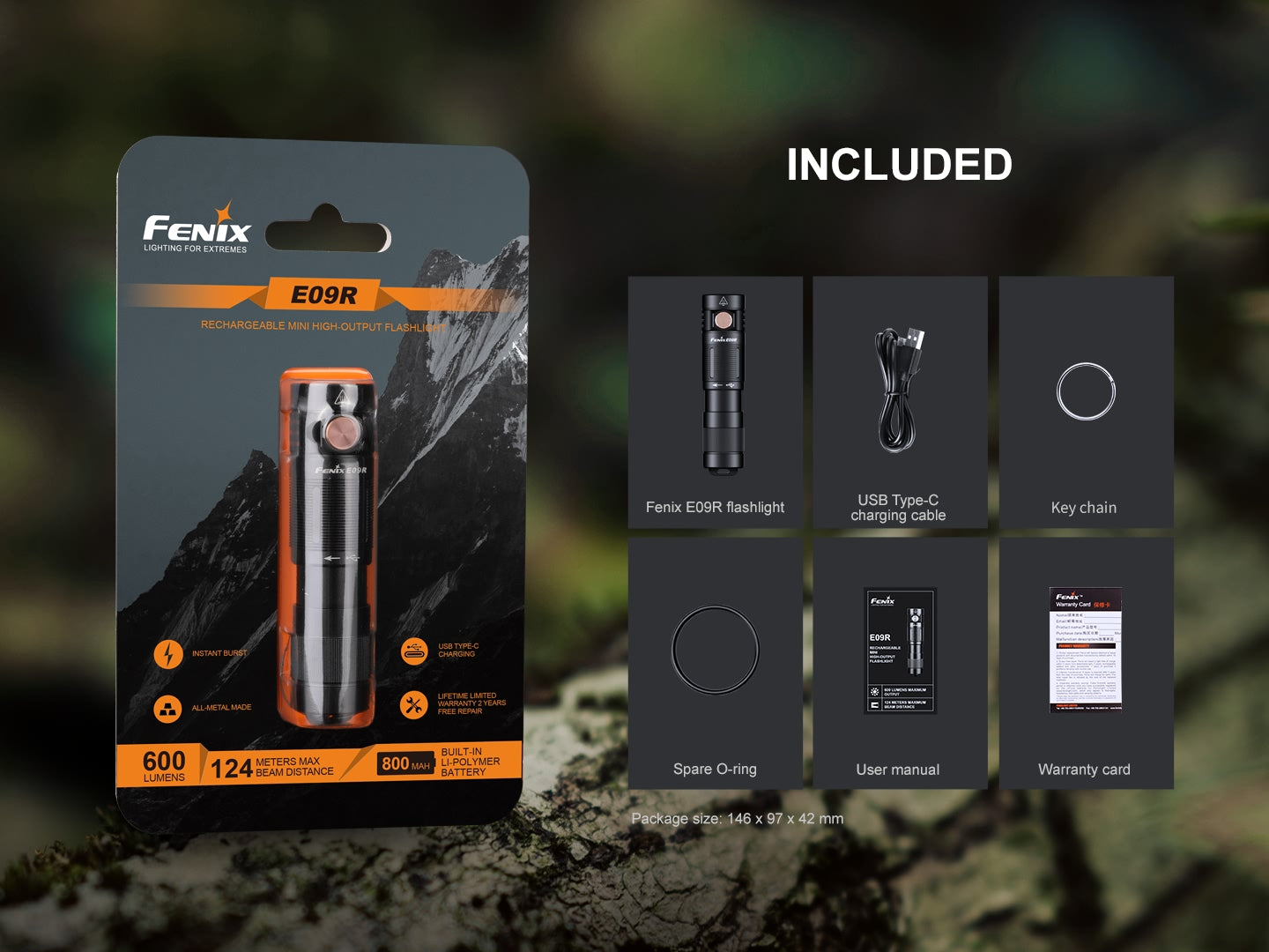 Fenix E09R Rechargeable High-Output Flashlight - 600 Lumens