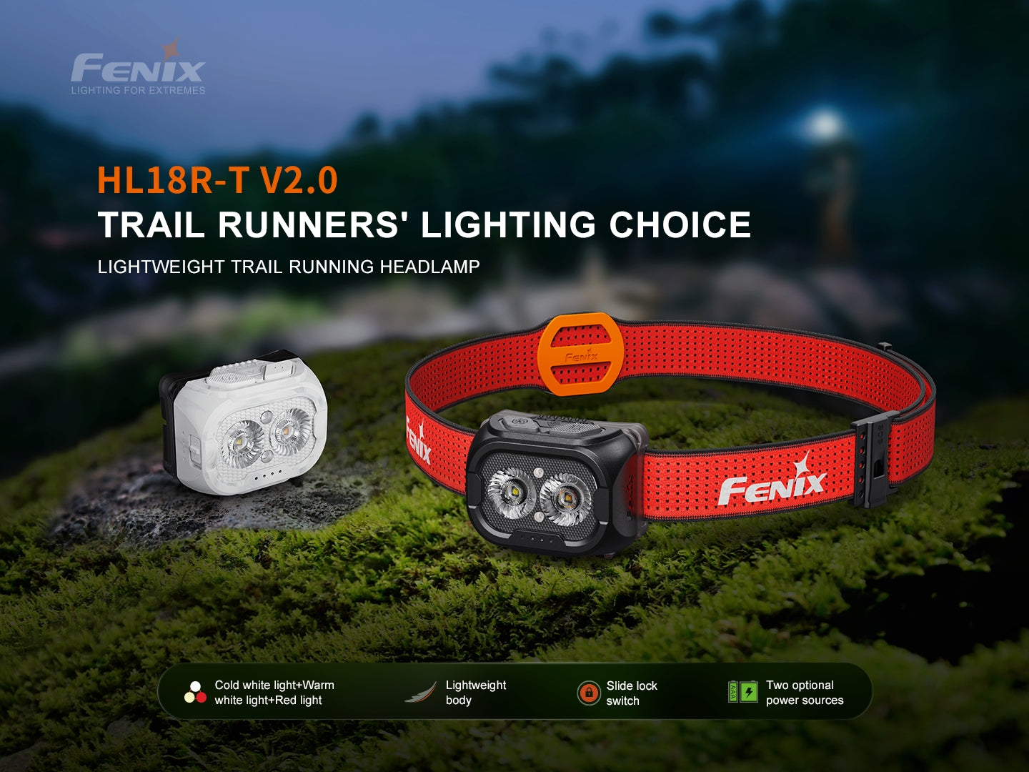 Fenix HL18R-T V2 Dual Beam Distance Lightweight Headlamp with Red Light & Whistle