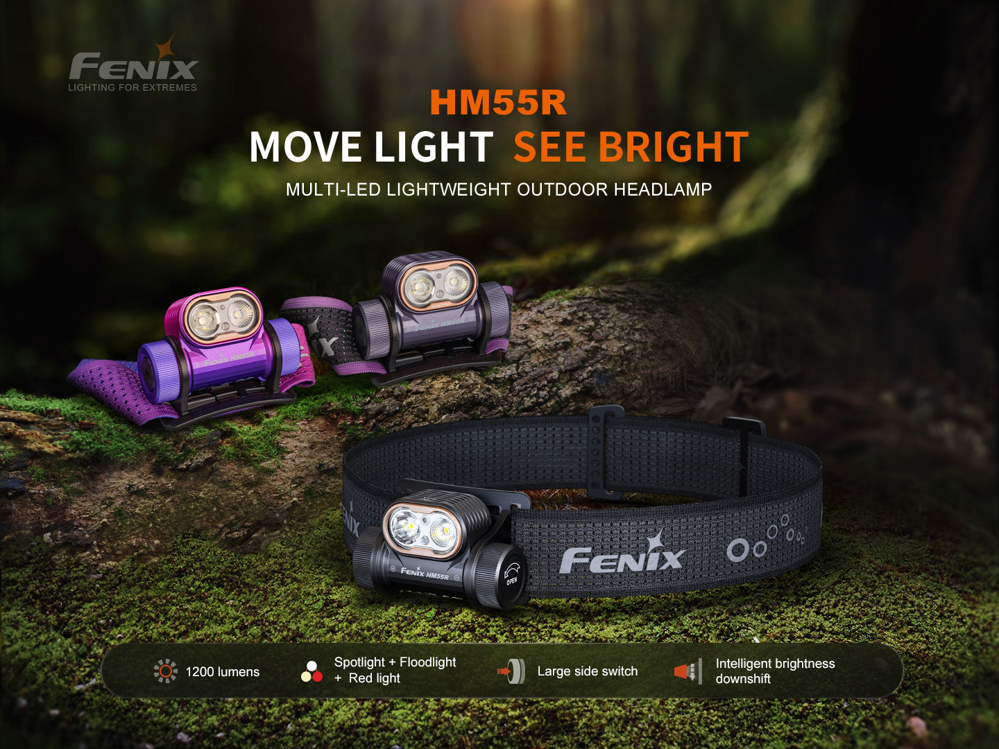 Fenix HM55R Ultra Lightweight Headlamp with Triple Light Sources