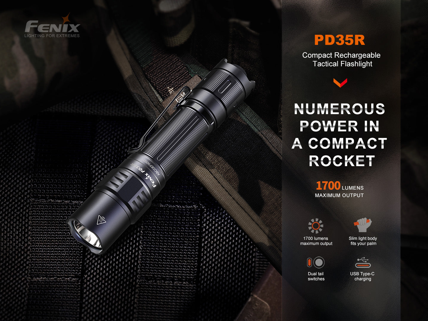 Fenix PD35R Compact USB-C Rechargeable Tactical Flashlight