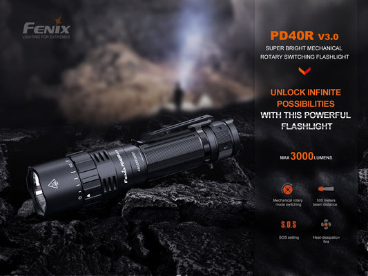 Fenix PD40R V3 USB-C Rechargeable Flashlight  500 Meters Throw - 3,000 Lumens