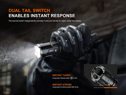 Fenix TK25R Tactical Flashlight With Multi-Color Side Light [3600 Lumens I 350 Meters]