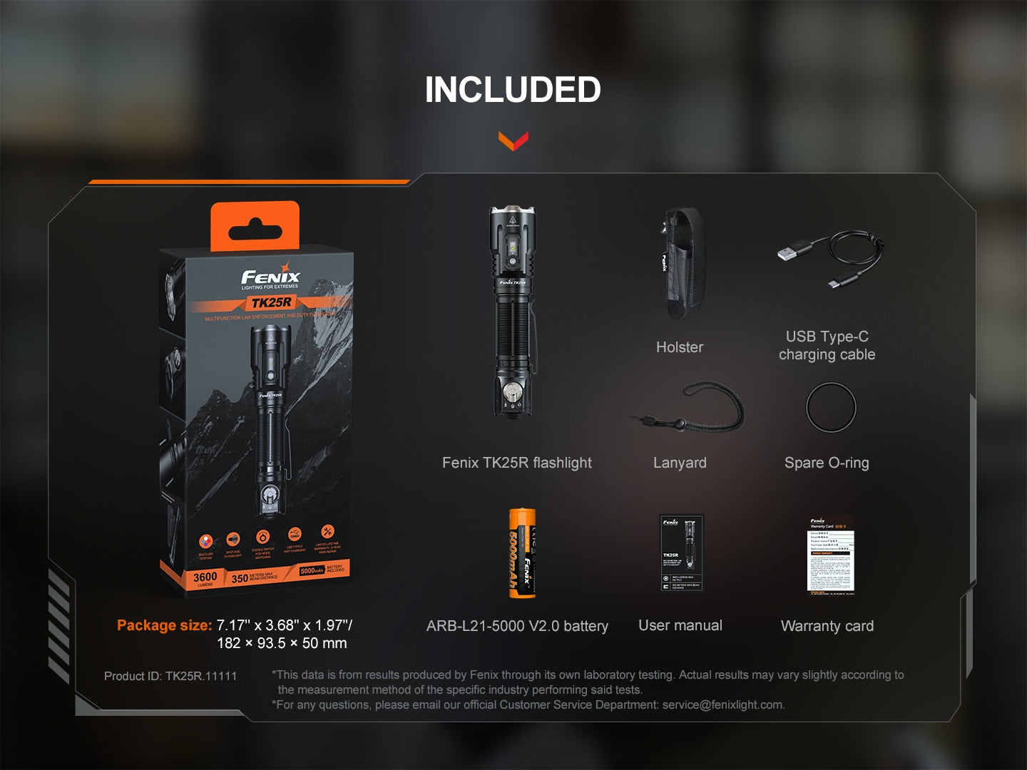 Fenix TK25R Tactical Flashlight With Multi-Color Side Light [3600 Lumens I 350 Meters]