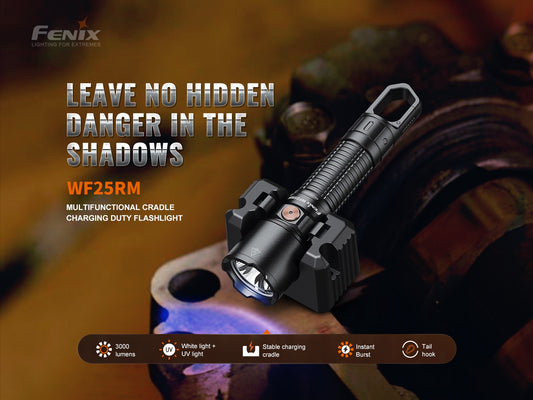 Fenix WF25RM Multi-Functional Flashlight with Secondary UV Light & Charging Cradle