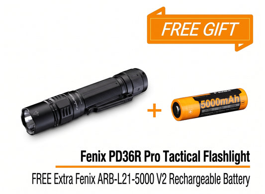 Bundle Deal - Fenix PD36R Pro Heavy Duty Tactical Flashlight + ARB-L21 5000 Li-ion Rechargeable Battery