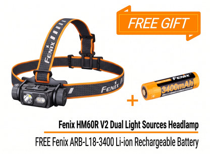 Bundle Deal - Fenix HM60R V2 Dual Light Sources with Spot & Flood Beam + ARB-L18-3400 Li-ion Rechargeable Battery