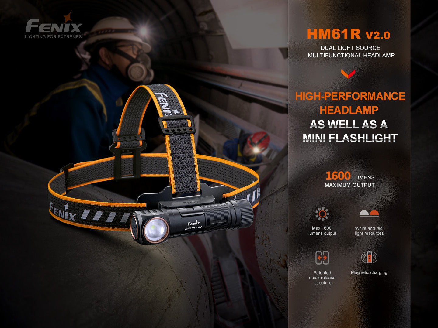 Fenix HM61R V2 Headlamp Cum Flashlight [2-in-1] - 1,600 Lumens