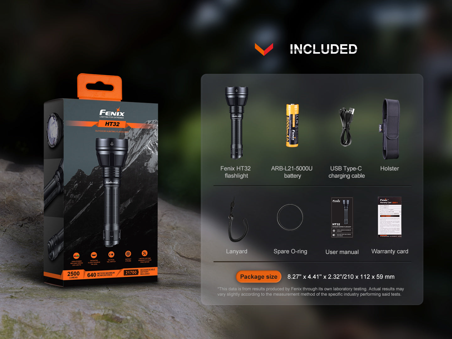 Fenix HT32 Compact Long Range Flashlight 640 Meters Throw - 2,500 Lumens