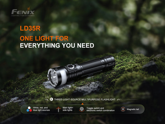 Fenix LD35R High Performance Multimode Tactical Flashlight With Tri-Color Secondary Side Lights