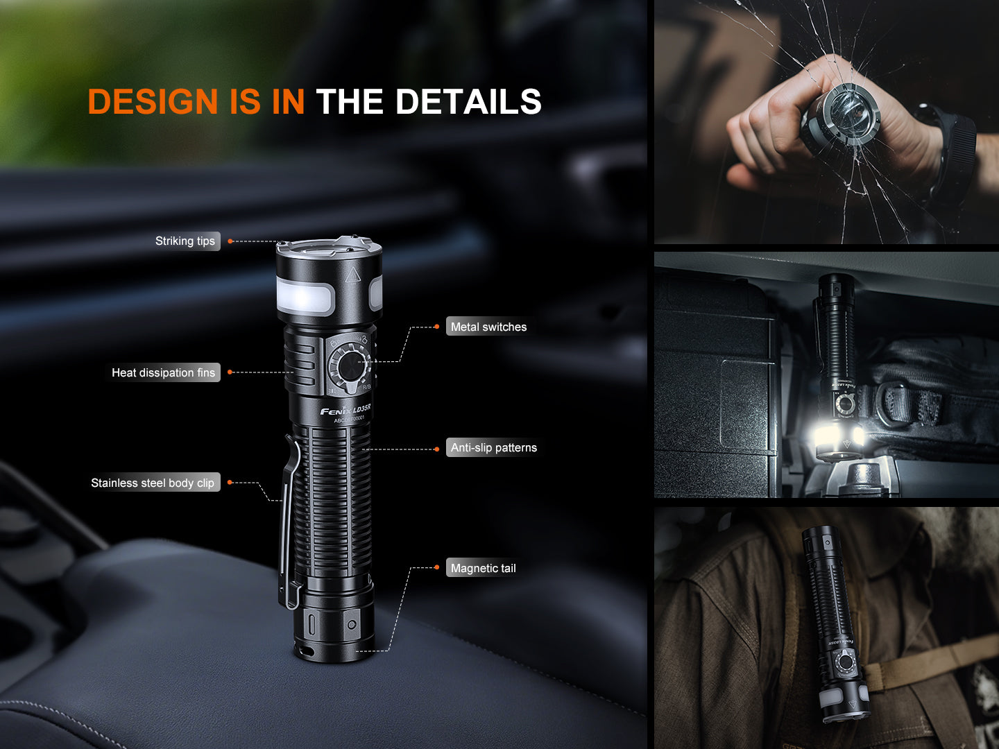 Fenix LD35R High Performance Multimode Tactical Flashlight With Tri-Color Secondary Side Lights