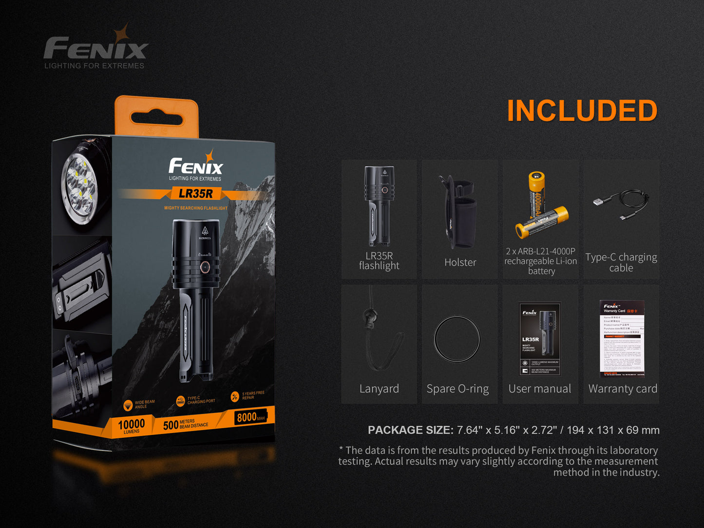 Fenix LR35R Rechargeable LED Flashlight - 10,000 Lumens